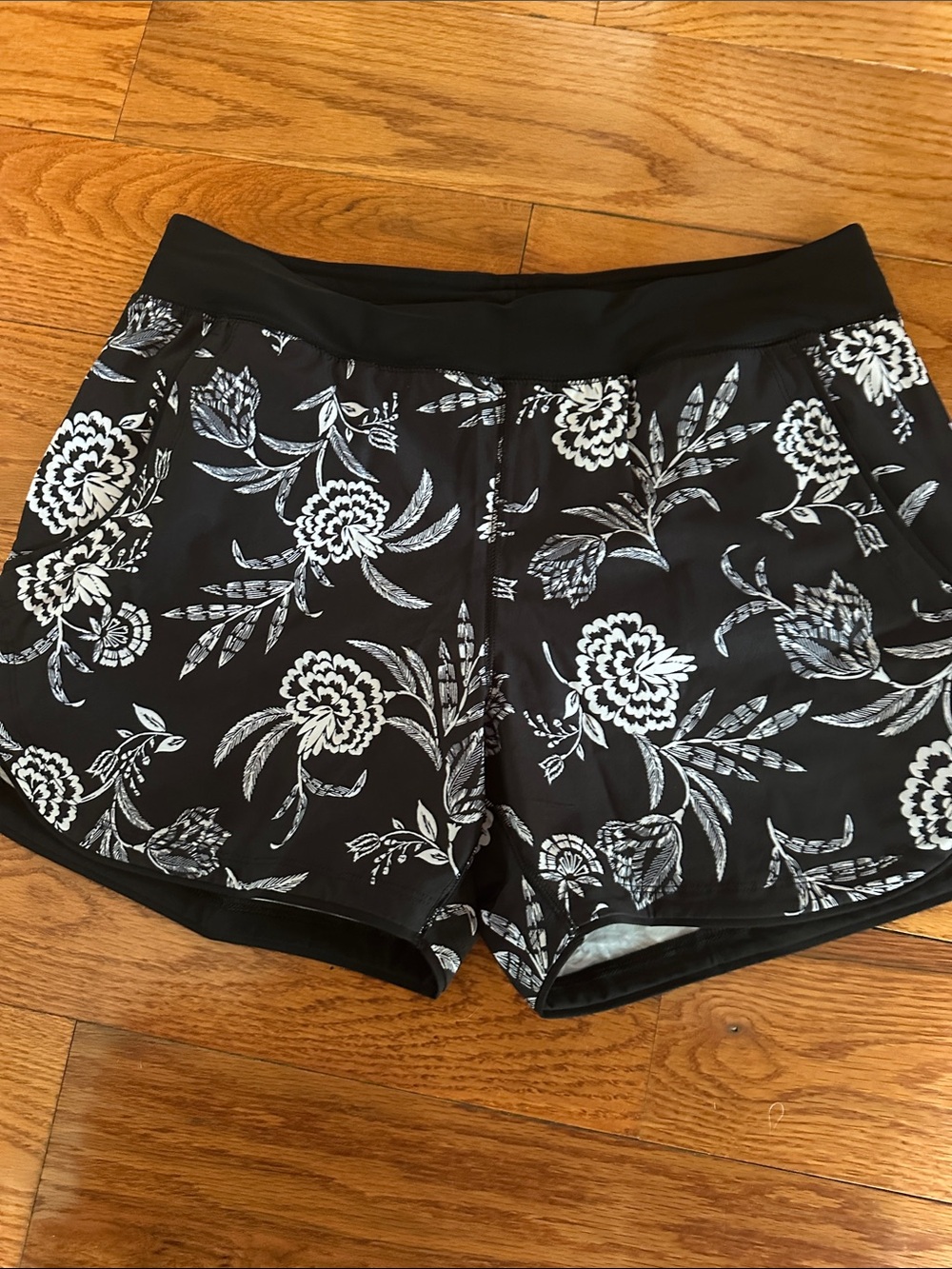 Lands' End Black and White Floral Swim Bikini Bottoms